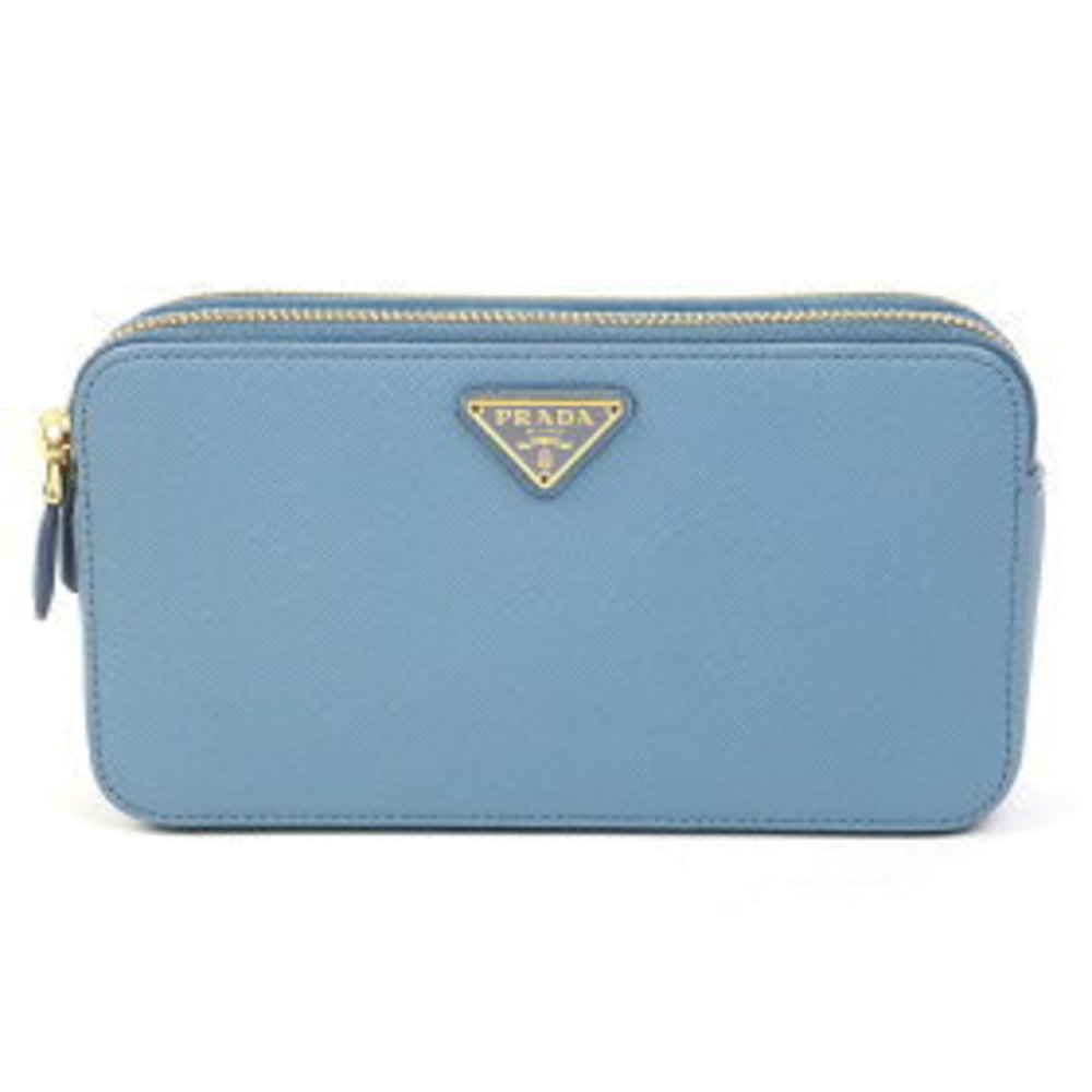 Prada Chain Triangle Bag Crossbody Leather Saffiano Sky Blue - Picture 2 of 9